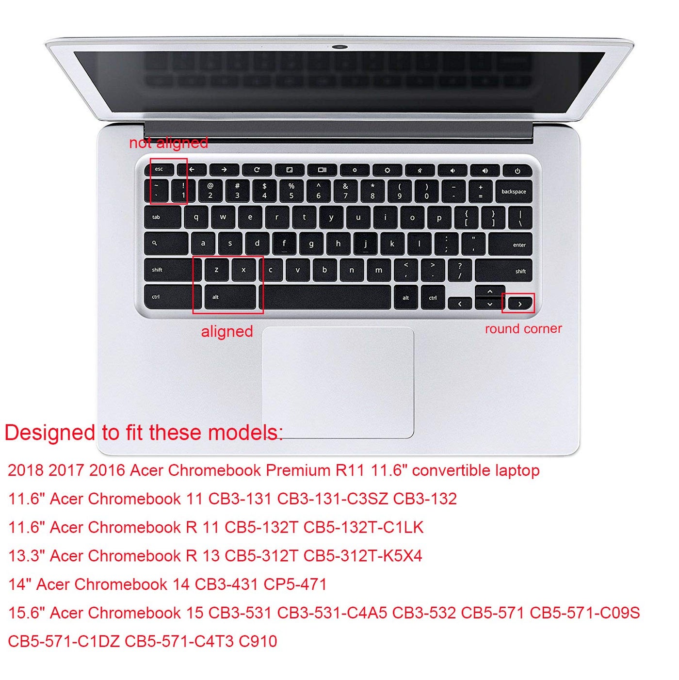Silicone Keyboard Cover Compatible for Acer Chromebook R11 CB3-131, Acer Premium R11 11.6" Convertible 2-in-1 Chromebook, Acer Chromebook R 13 CB5-312T, Acer Chromebook 14, Acer Chromebook 15 (Rainbow